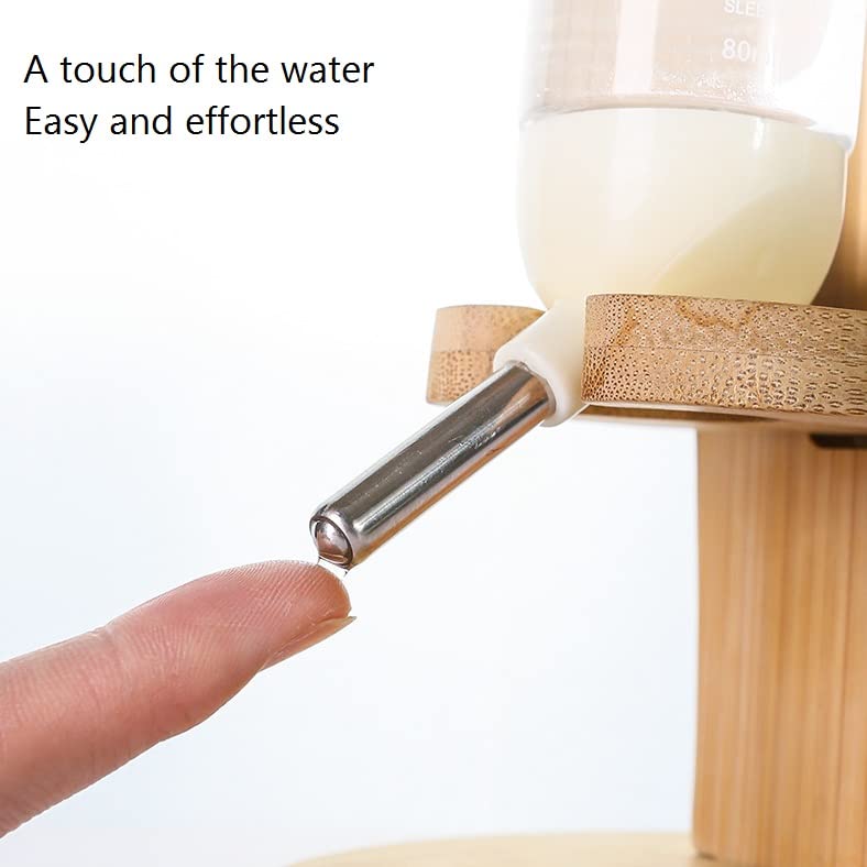 Soporte para botella de agua para hámster, soporte ajustable de madera natural para animales pequeños, dispensador automático de bebidas