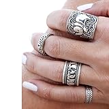 IBobo 4/6Pcs Fashion Women Silver Vintage Jewelry Punk Carve Flower Ring set