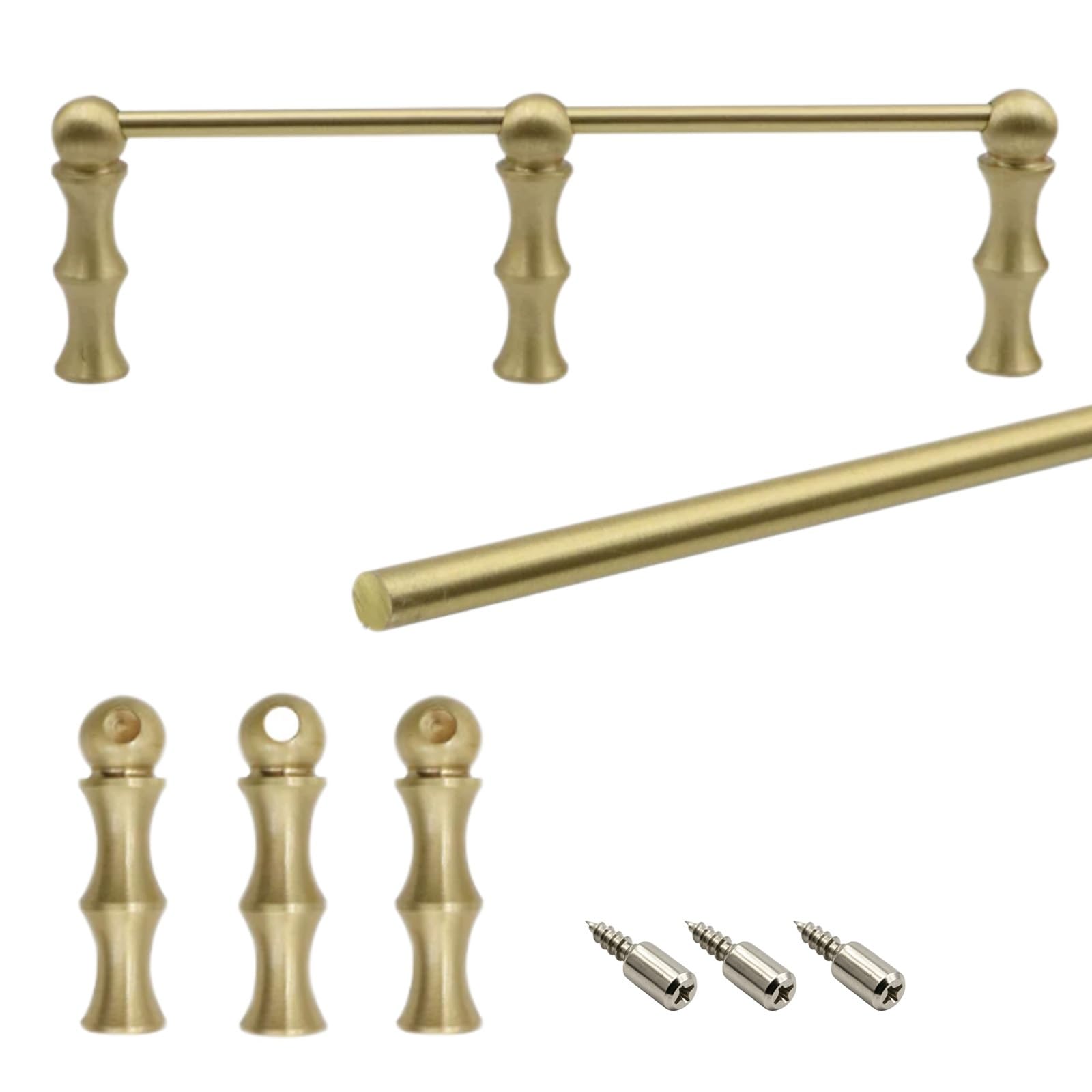 Brass Kitchen Shelf Guardrail Set, Anti-Tipping Gallery Rails for Shelving with Spindles & Screws, Decor Cabinet Guard Railing for Bookcases/Bedroom/Entryways(Style C,L 46cm/18.1")