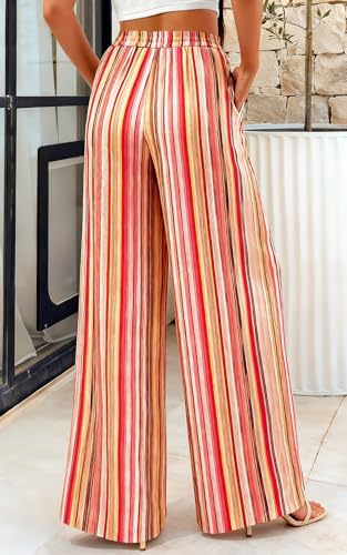 Image of PRETTYGARDEN Womens Pants Elastic Waist Floral Lightweight Palazzo Pants for Women Casual Lounge Wide Leg Pants Woman