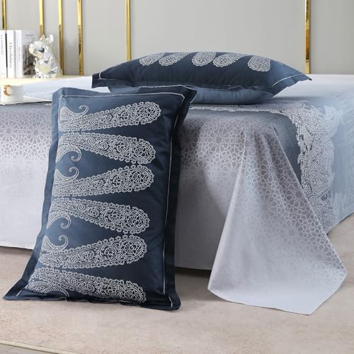 Image of Story@Home Luxe Sateen Weave Compact Yarn Bedsheet King 108 x 108 Inches Motif 300 TC 100% Cotton Soft Flat Sheet with 2 Pillow Covers 18 x 27 Inch -Winter Sky Ombre-Gift Packaging