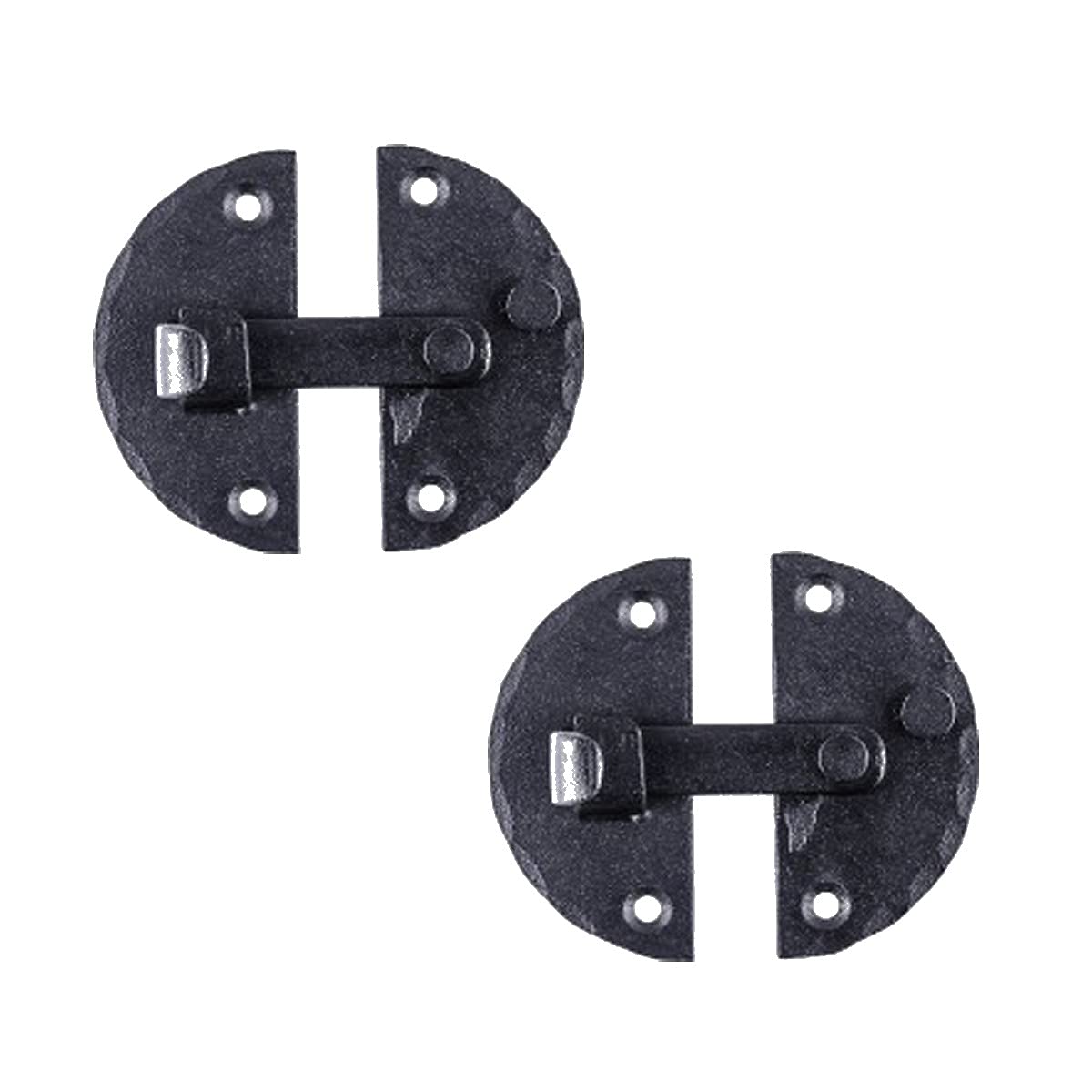 Black Circular Small Door Lock Flip Latch 2.7" L Wrought Iron Flush Mount Latches for Cabinet, Cupboard, Dresser Or Armoires Lock with Mounting Screws