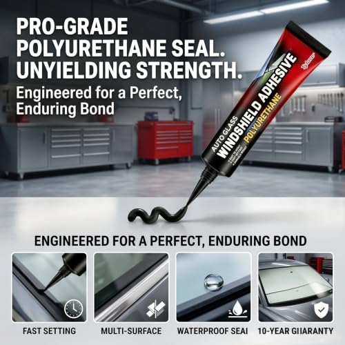 Image of Professional Strength Urethane Windshield Sealant - Quick Curing, Weather Resistant Auto Glass Glue for Vertical & Overhead Application, 10.5oz Black, Includes Gloves (3Oz Black)