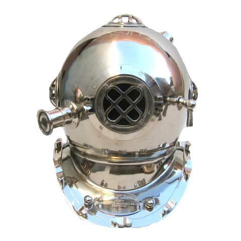 NauticalMart Nautical Decor SEA Scuba Diving Helmet Chrome Finished Mark V US Navy Nickel Finish