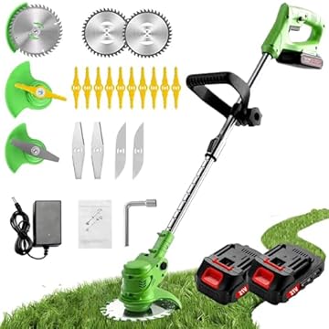 Gompuy Decespugliatore a Batteria, Decespugliatore Con Lama in Metallo Decespugliatore Elettrico Con 2 Batterie da 21V 2000 mAh, Tagliabordi a Batteria, Adatto a Prati Di Medie Dimensioni