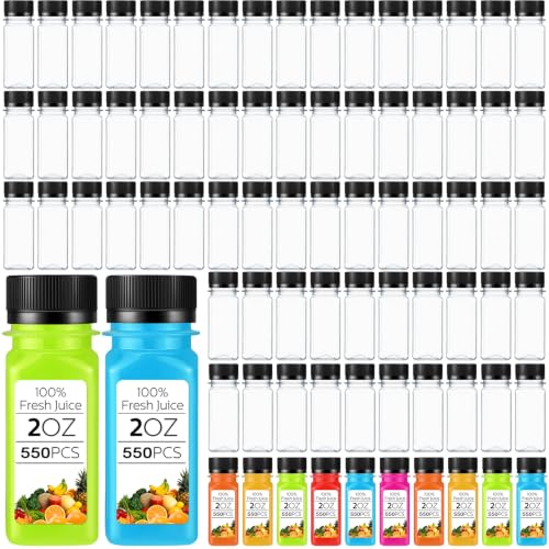 Image of Sliner 550 Pcs 2oz Clear Plastic Bottles Mini Juice Bottle with Screw Lid