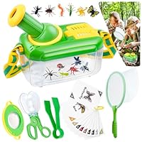nuyikaso Bug Catcher for Kids 6 Pcs Bug Hunting Kits for Children with 12 Fake Insects 360° Rotating Viewing Angle Magnifying Glass Outdoor Explorer Educational Toys Gifts for 3-8 Years Old