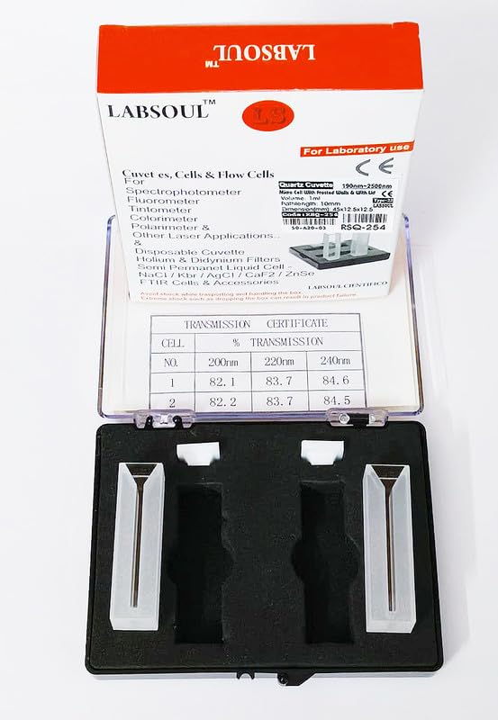 Q-254 Micro Quartz Cuvette Spectrometer with Frosted White Wall with Lid Volume-1ml, Path Length:10 mm. (1 Pair - 2 Pcs in one Box) by LABSOUL-image-34