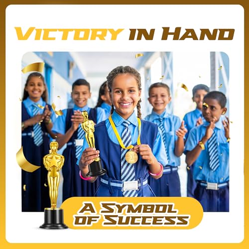 bedwina gold trophy award mini trophies bulk - pack of 12 6 inch tall plastic golden statue award party themed decorations winners or appreciation gifts game prizes for adults amp kids