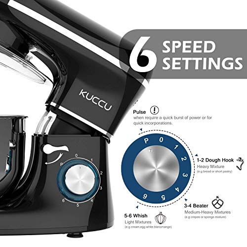 Kuccu Stand Mixer, 6 Qt 660W, 6-Speed Tilt-Head Food Dough Mixer, Kitchen Electric Mixer with Stainless Steel Bowl,Dough Hook,Whisk, Beater, Egg white separator (6-QT, Silver-1) (Renewed)