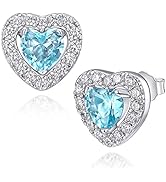 Damen Ohrringe 925 Sterling Silber Geburtsstein Ohrringe mit 5A Kubik Zirkonia Herz Ohrstecker mi...