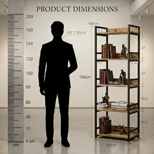 Image of TEKAVO Noxy 5 -Tier Kitchen Organizer Rack|Multipurpose Microwave Stand for Kitchen Platform & OTG Oven|Steel Utensils Storage Shelf with Hooks | Forest Wood, Metal (60x39x166 cm) | DIY