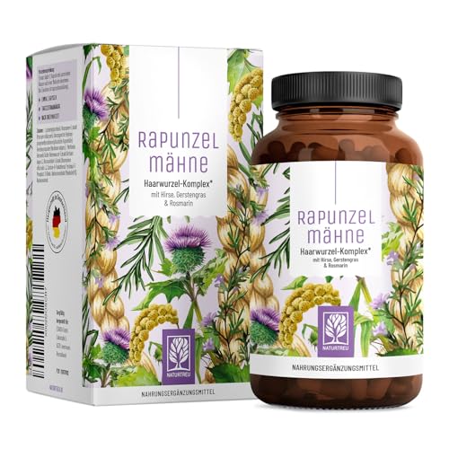 NATURTREU Haar Vitamine - Biotin & Selen Hochdosiert für deine Haare - Ganzheitliche Unterstützung für die Haarwurzel - Hirse Gerstengras & Rosmarin - 120 Kapseln für natürliche Haare