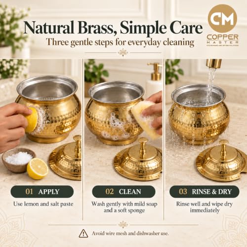 Image of Copper-Master Pure Brass Hammered Ghee Pot with Kalai Tin Lining (300 ml)