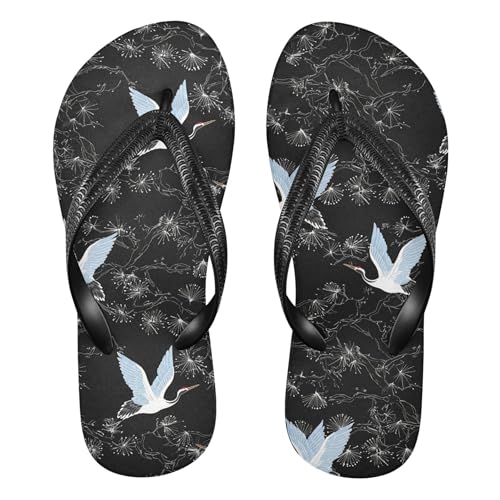 Burbuja Elegant Cranes Flip Flops for Women Men, Soft Thong Sandals Rubber Slippers for Pool Beach Essentials