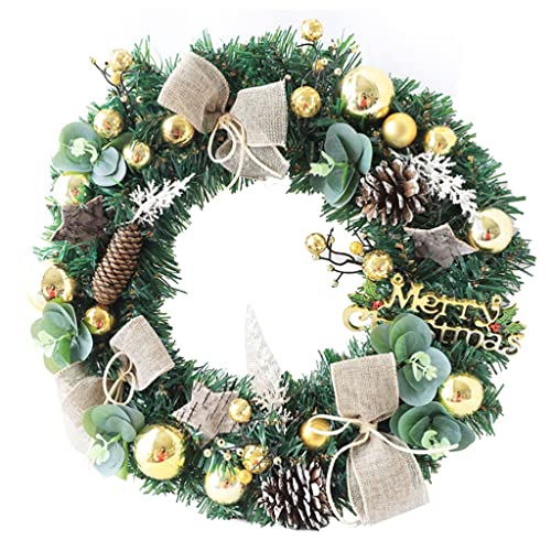 Weihnachtskranz 40cm - Gold Dekoration Mit Beeren & Schleife Für Haustür