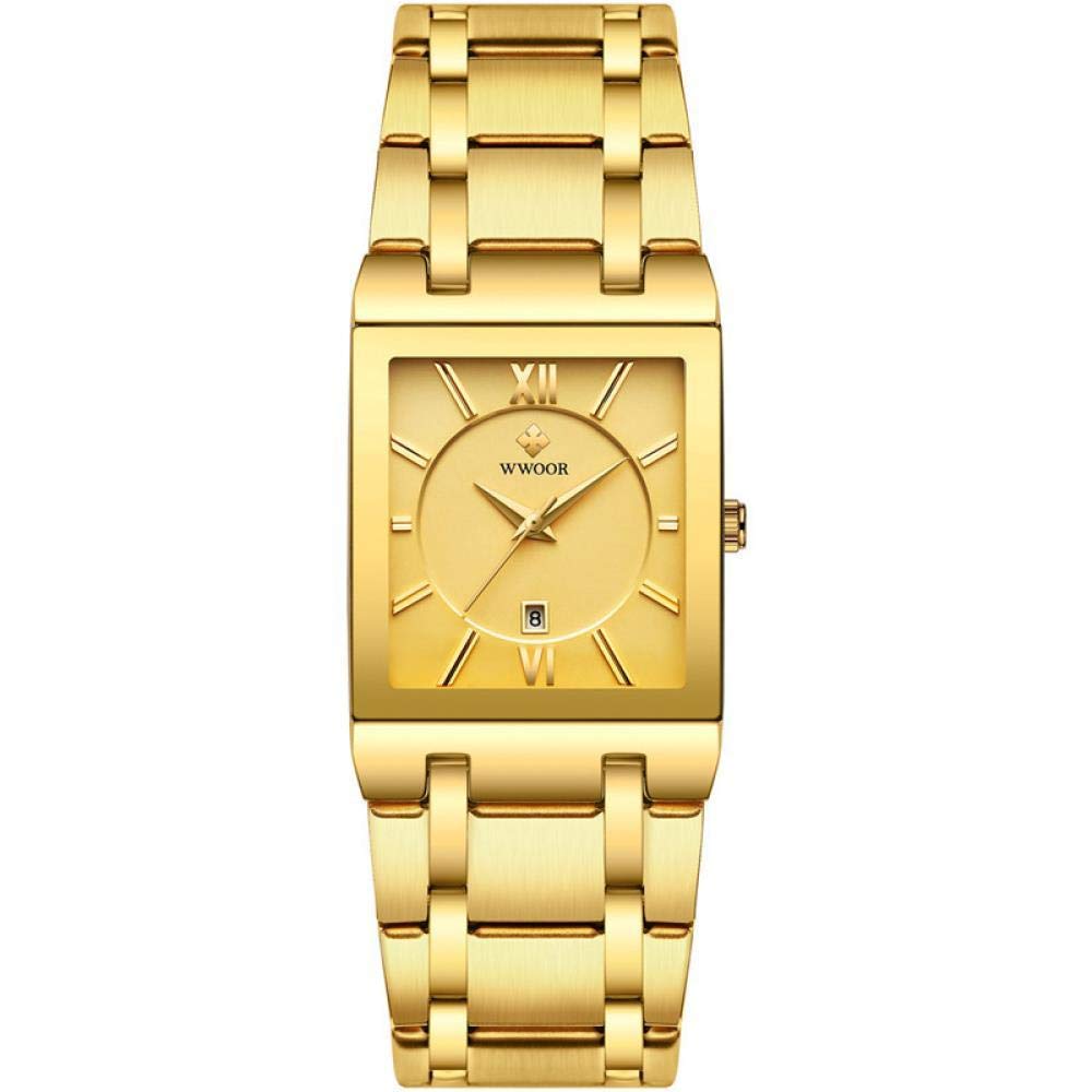 Ourui Orologi Da Polso,Orologio Impermeabile Da Uomo Al Quarzo Con Cinturino Quadrato In Acciaio Inossidabile, Interamente In Oro