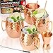 Moscow Mule Copper Mugs - Set of 4-100% HANDCRAFTED - Food Safe Pure Solid Copper Mugs - 16 oz Gift Set with BONUS: Highest Quality Cocktail Copper Straws and Jigger!