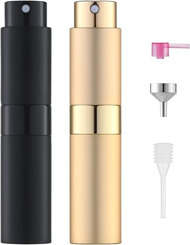Lusiyi Botella atomizadora de perfume (0.3 fl oz, 2 unidades), pulverizador dispensador portátil de colonia vacía recargable para viajes (negro