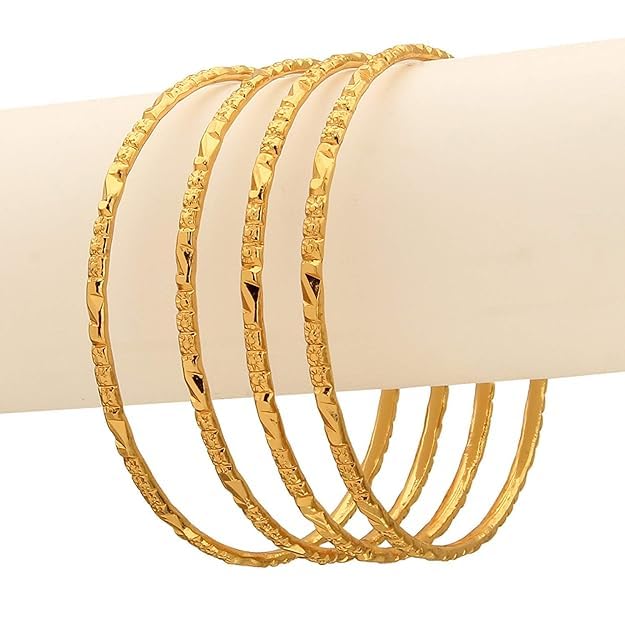 Image of CUTE GOLD 1 Gram Gold Plated Copper Traditional Plain Bangle Set for Women & Girls