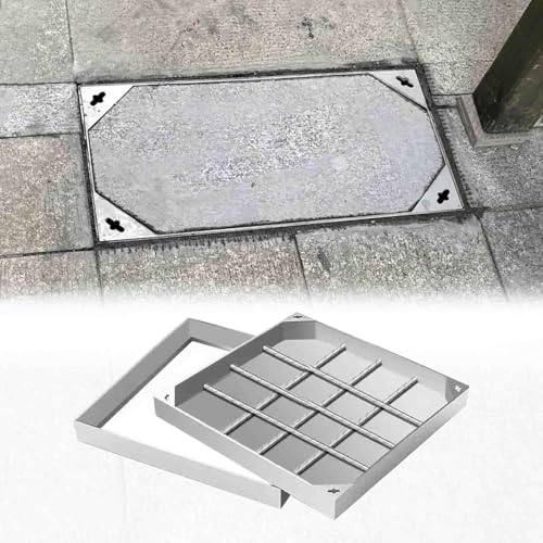 SAFWELAU Cubierta de Lavabo Tapa de arqueta Cubiertas y Marcos de Agujero de Metal espesados, Tapas de alcantarillado externas sépticas rebajadas(LxW 450x350 mm)