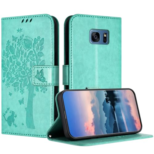 JayModCase Funda para Samsung Galaxy S7 Edge, Carcasa Case Plegable Protector Función de Soporte Tarjetas Magnética Compatible con Samsung S7 Edge - Verde Claro