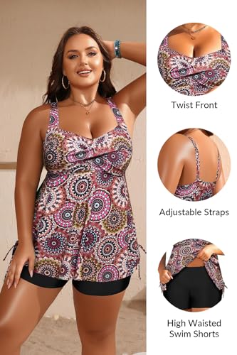 Image of Aqua Eve Women Plus Size Tankini Swimsuit Two Piece Flowy Swimdress Bathing Suits with Shorts