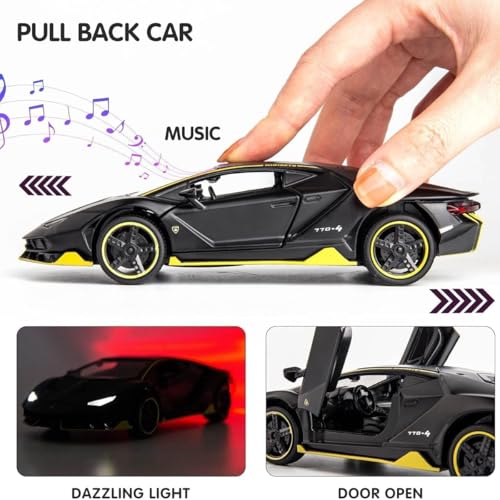 Image of Die-cast Metal Lamborghini Car Toy Model Pull Back Super car with Openable Doors with Sound and Light for Birthdays Gift Party Decorations Great for Kids Boys Girls and Adults