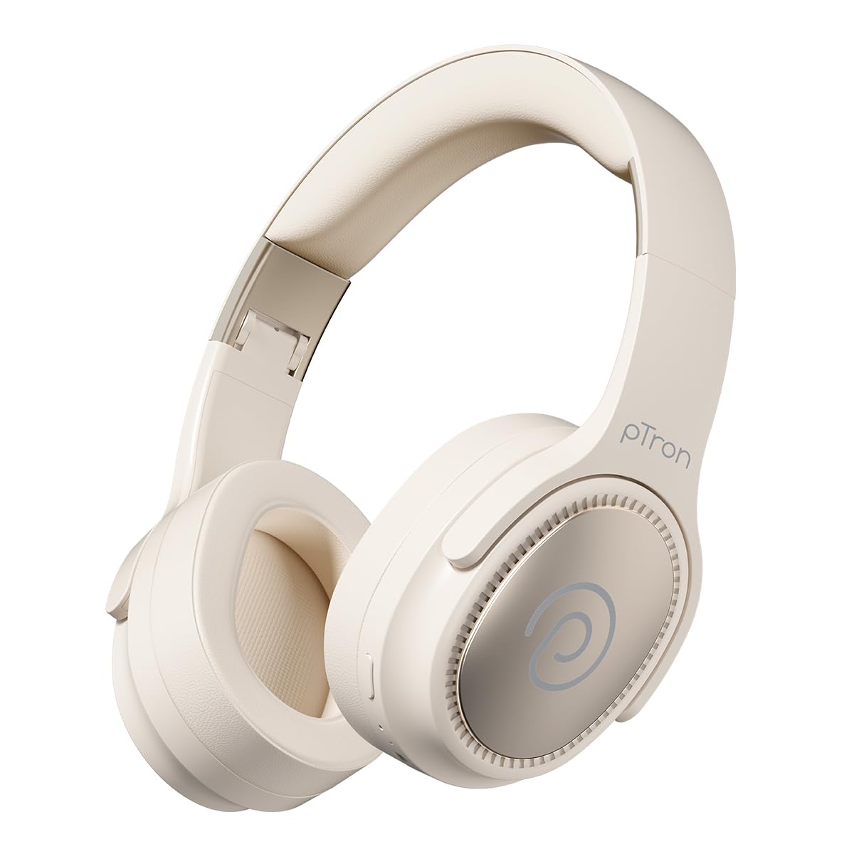 pTron Studio Pro w/ 65Hrs Playtime, Wireless Over Ear Headphones w/HD Mic, Dual Device Pairing, TruTalk AI-ENC Calls, Low-Latency Game & Music, 40mm Drivers, BT5.4, Type-C Fast Charging (Beige)
