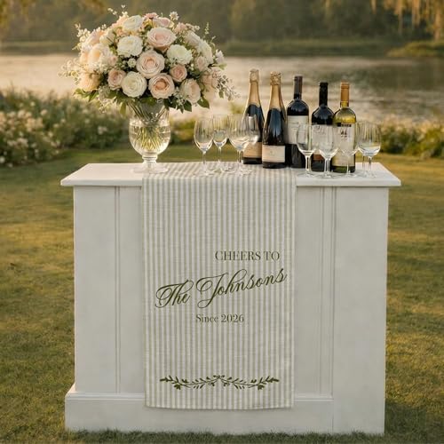 Personalized Linen Wedding Bar Sign, Custom Last...