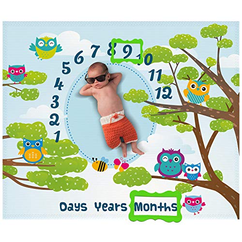 Owl Baby Month Milestone Blanket for Photo Taken - Baby Age Blanket - Owl Themed Party & Baby Newborn Gifts