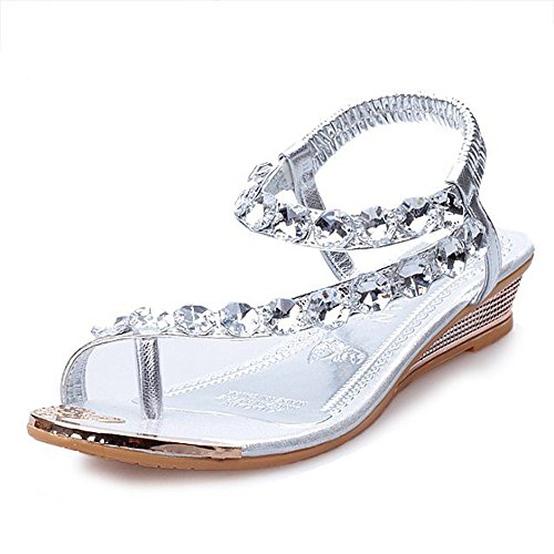 Sandales Femme Ete 2019 Honestyi Escarpins Compensées Chaussures Bout Ouvert Tongs Strass Sandales Wedge Chaussures de Plage Shoes Cover