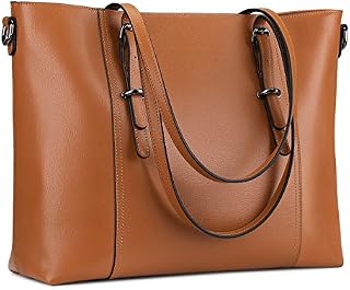 S-ZONE 15.6 inch Leather Laptop Tote Bag for Women Large Computer Shoulder Purse