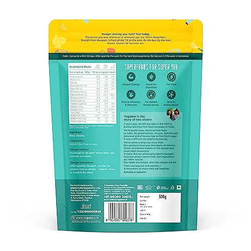 Image of Yogabar Premium Black Raisins 500 grams| Kishmish |Munakka |Source of Fibre