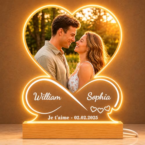 DPDP Cadre Photo Personnalisé – Cadeaux de Saint‑Valentin Personnalisés pour Elle et Lui, Cadres Photos Personnalisés avec Veilleuse, Cadeaux Photos...