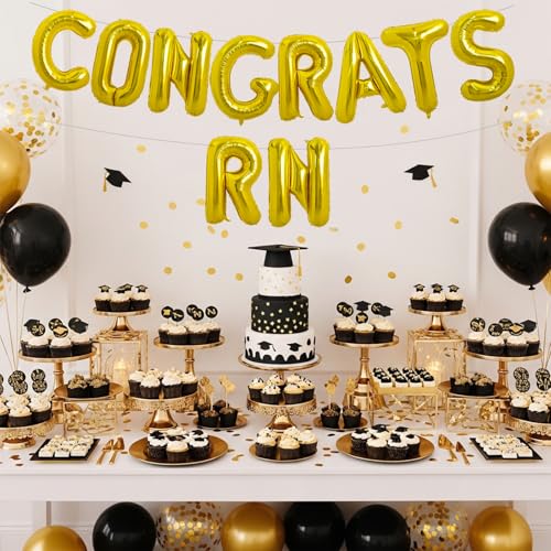 Image of TONIFUL 2026 Nurse Graduation Decorations Gold Congrats RN 2026 Balloons 16 Inch RN 2026 Banner Class of 2026 RegisteGold Nurse Balloons Decorations 2026 Nursing Graduation Party Supplies