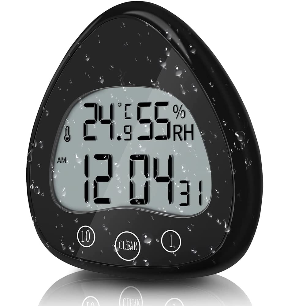 Reloj de pared digital de baño con ventosa termómetro e higrómetro electrónico negro 8
