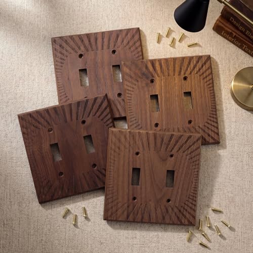 Cache-prises en bois de noyer DoubleFill plaque murale décorative double bascule marron - 4