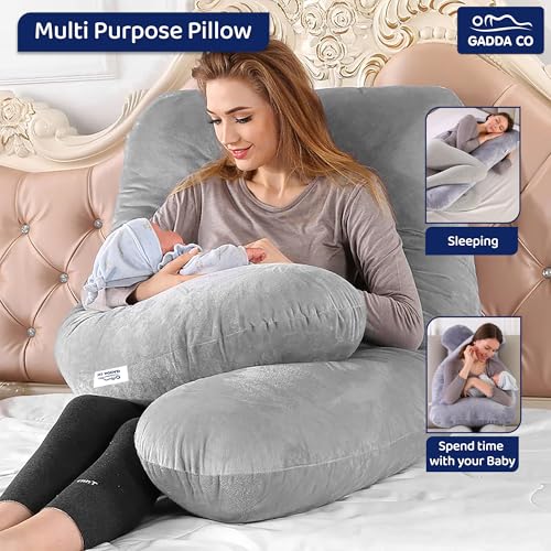 Image of GADDA CO Pregnancy Pillows for Sleeping U-Shape Full Body Pillow and Maternity Support - for Back, HIPS, Legs, Belly for Pregnant Women with Removable Washable Velvet Cover (Grey)