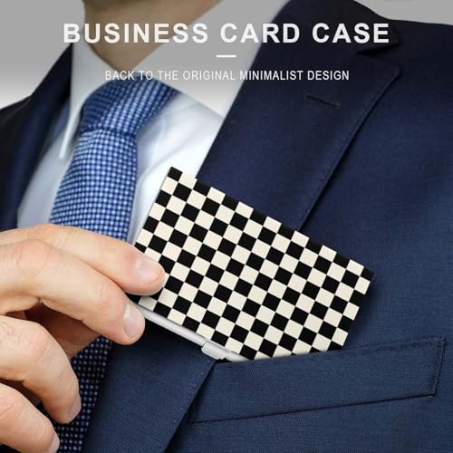 Black And Beige Checker Pattern Business Card Holder, Pocket Slim Portable Metal Business Card Case for Women Men3