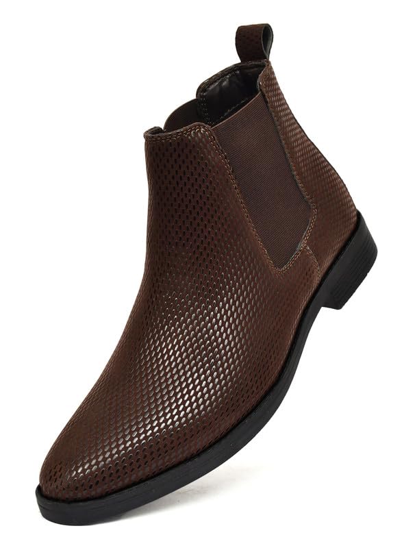 Image of TANN & TRAIL Men Premium Synthetic Chelsea Boots Elegant, Pointed Toe, Textured Finish, Cushioned Comfort, Versatile Formal & Casual Footwear