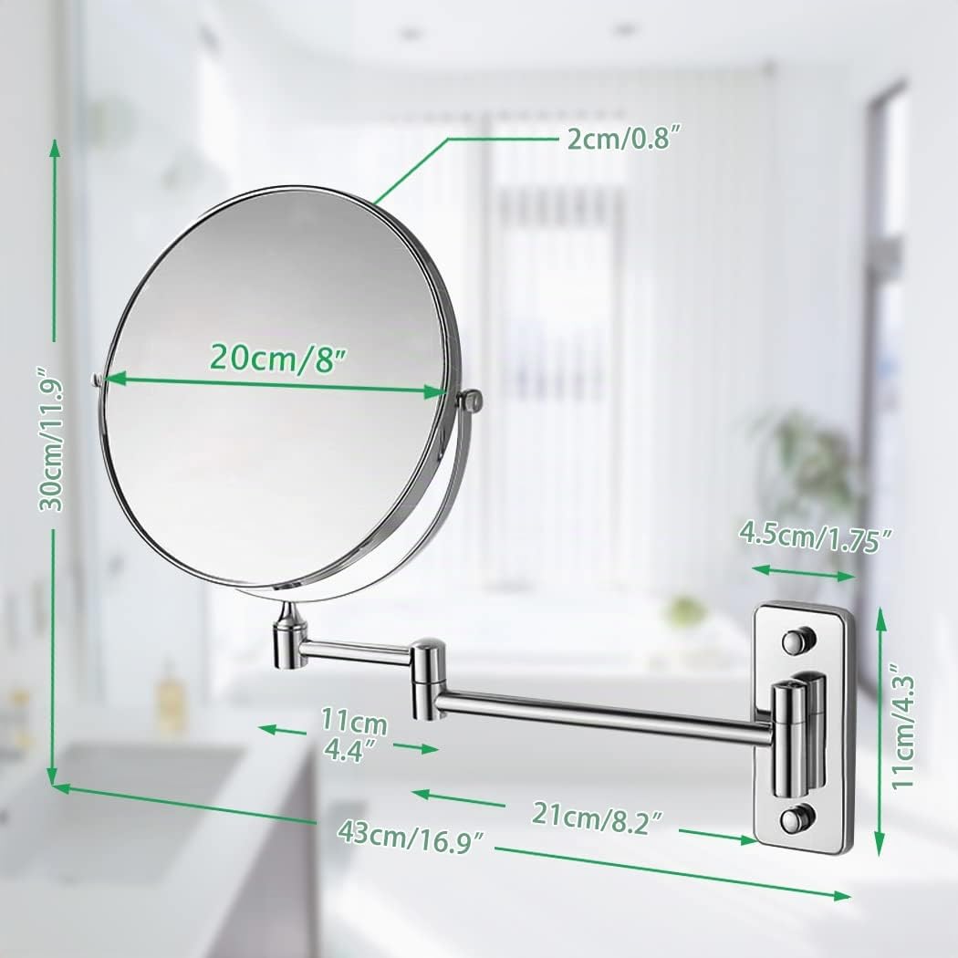 Miroir cosmétique avec grossissement 1x/7x - Miroir de Rasage Double Face - Pivotant à 360° pour Salle de Bain, Studio de beauté, Spa, hôtel Ø 20cm