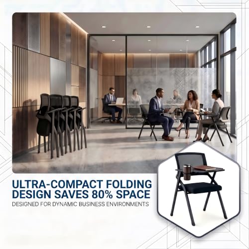 Image of 20 PackFolding Training Chair with Tablet Arm & Cup Holder, Commercial Grade Conference Room Chairs with Writing Board, Space Saving Foldable Classroom Chairs for Seminar, School, Church black