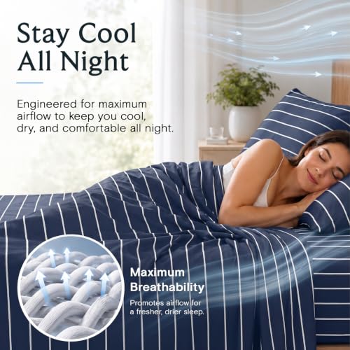 Image of King Striped Sheets Set, Deep Pocket Soft & Cooling Bed Sheet Set, 4PC