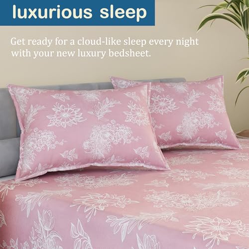 Image of Kuber Industries Cotton 180 TC Double Bedsheet With 2 Pillow Covers | Machine Washable Soft Bedsheet For Living Room, Home & Hotels | Lotus Fabio Print - Pink & White