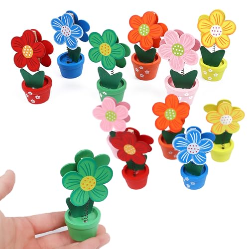 12er-Pack Blumen-Fotohalter aus Holz – Tischkartenständer aus Naturholz mit Federclip für Hochzeit, Büro, Party-Dekoration, Memo- und Bildpräsentation