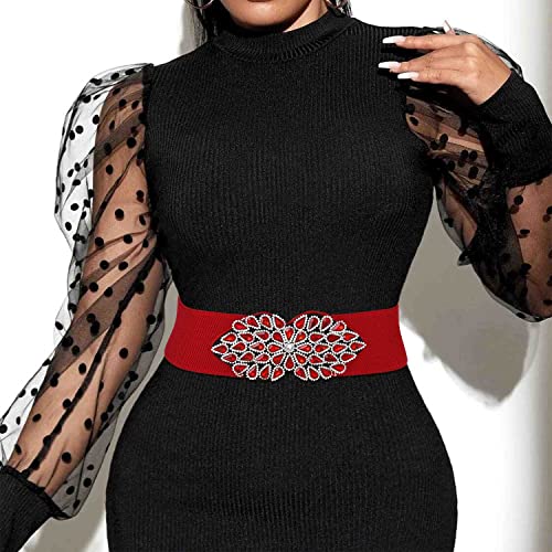 Rhinestone Stretch Belt Wide Red Dress Belt Women Green Elastic Belts Dressy Waist Jewelry Accessories2