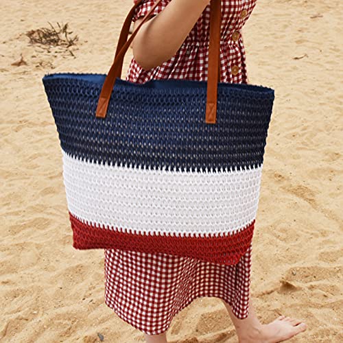 Bolso tote grande de paja para mujer miniatura 6