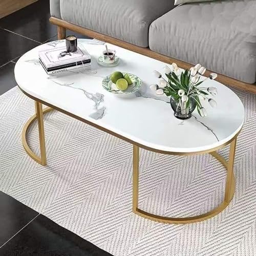 Image of Coffee Tables for Living Room Modern Coffee Table Oval Sofa Table Center Tables for Living Room 2 Tier Side Table Small Apartment Home Furniture Black Gold 2T (White Gold 1T)