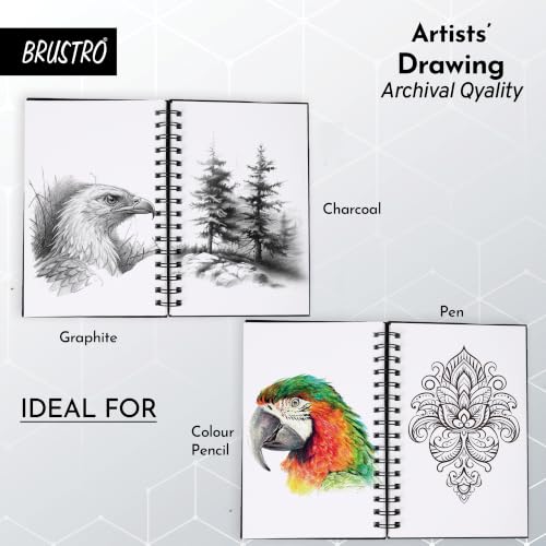 Image of BRUSTRO Artists' Sketch Book Wiro Bound, Size A5 (5.8x8.3 in), 160 GSM, 116 Pages with Cretacolor Studio Line Pastel Pencil Set of 8, Figure Study Basics (Assorted) | Ideal for Sketching,Drawing